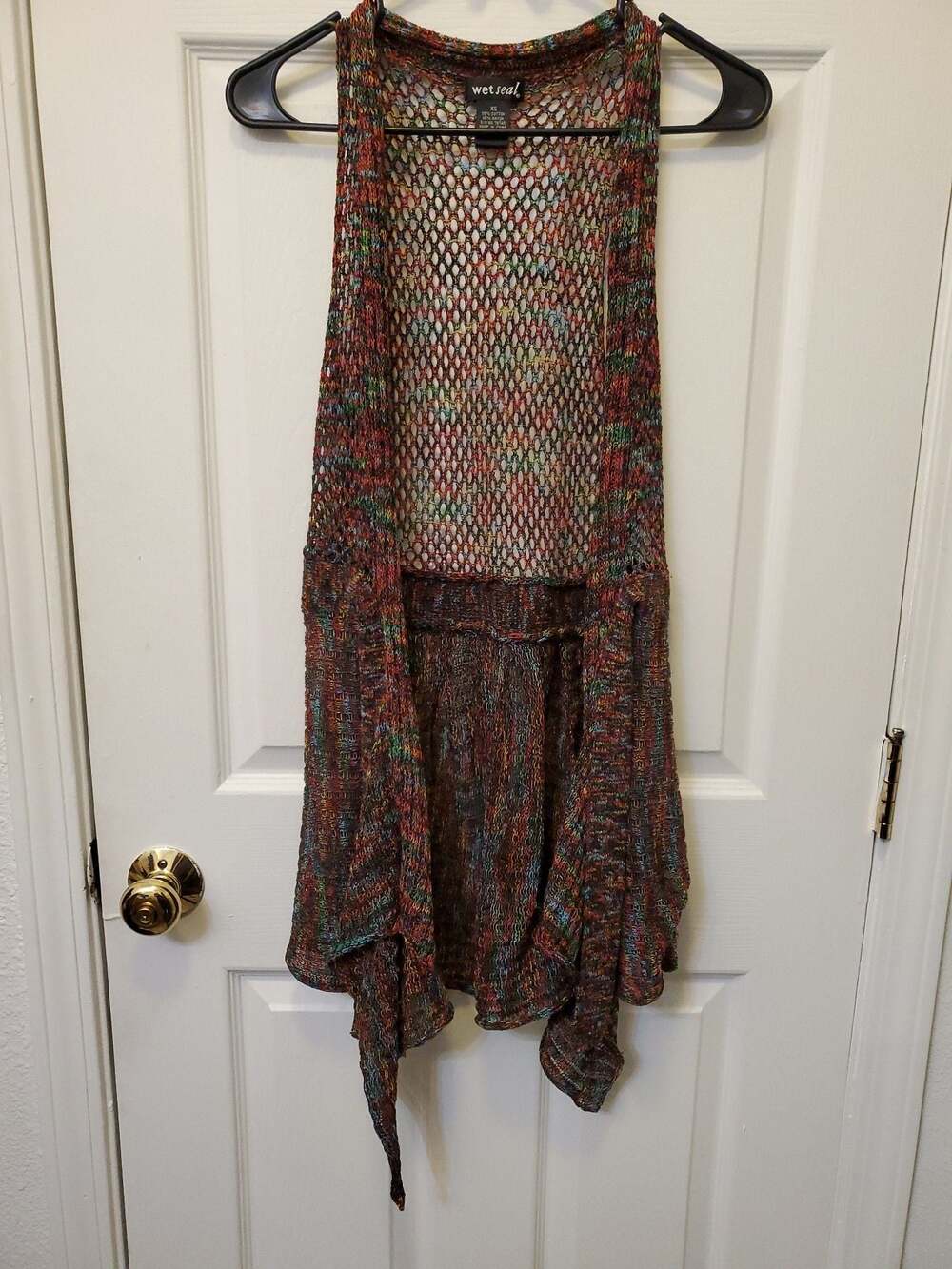 Vintage Wet Seal Whimsygoth Knit Vest 🕸️ Open Weave Asymmetrical Drape Cardigan